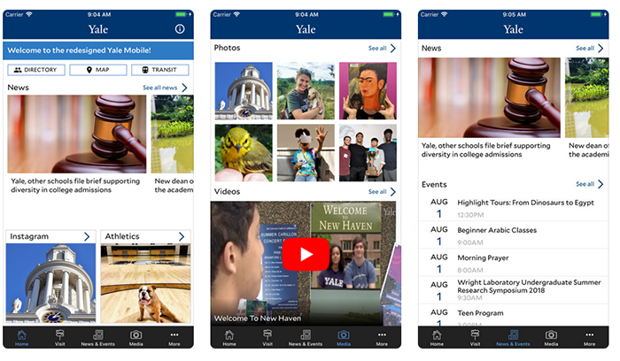 Screen shots of Yale Mobile on iPhone 